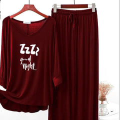 Maroon Printed V-Neck Palazzo Lounge Wear For Women PJ Set