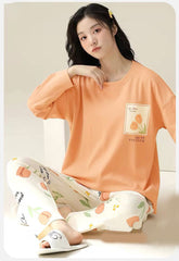 ORANGE POCKET PRINTED NIGHT DRESS IN COTTON FABRIC