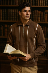 Classic Half-Zip Striped Sweatshirt