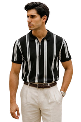 Men’s Striped Polo Zip Shirt