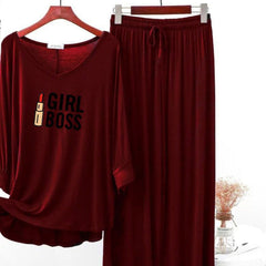 Maroon  Printed V-Neck Palazzo Lounge Wear For Women PJ Set
