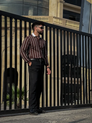 Classic Black Striped Shirt with White Collar – Men’s Fashion