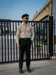 Classic Black Striped Shirt with White Collar – Men’s Fashion