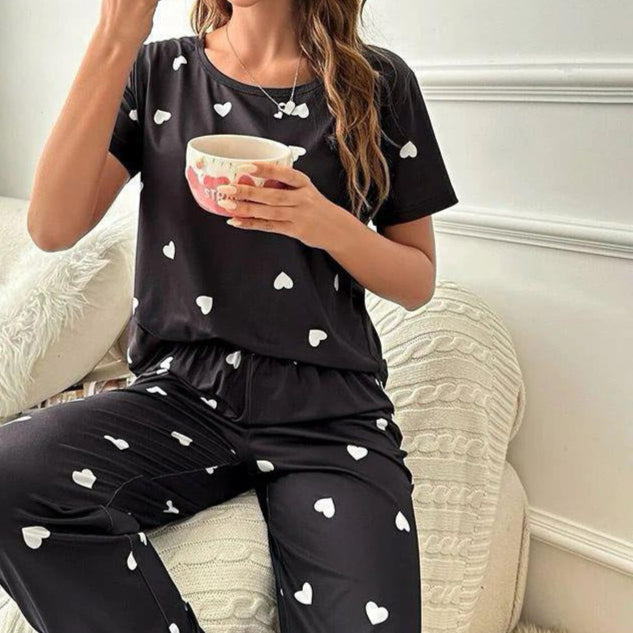 Premium fabric heart printed pajama set