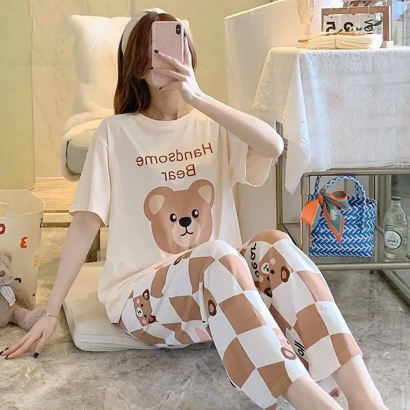 Bear printed cotton night suit for women