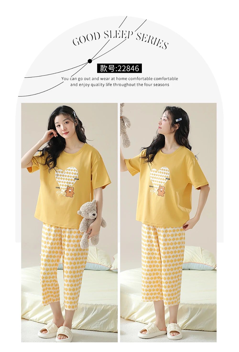 Heart and bear printed night suit for women