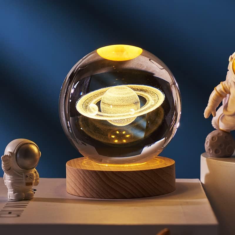 Crystal ball with wooden base light front view