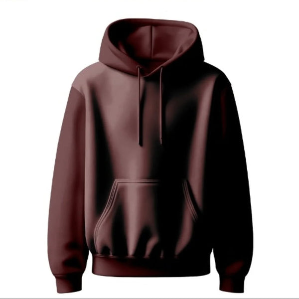 marron Winter Essential Cozy Basic Hoodie with front pocket and adjustable ho