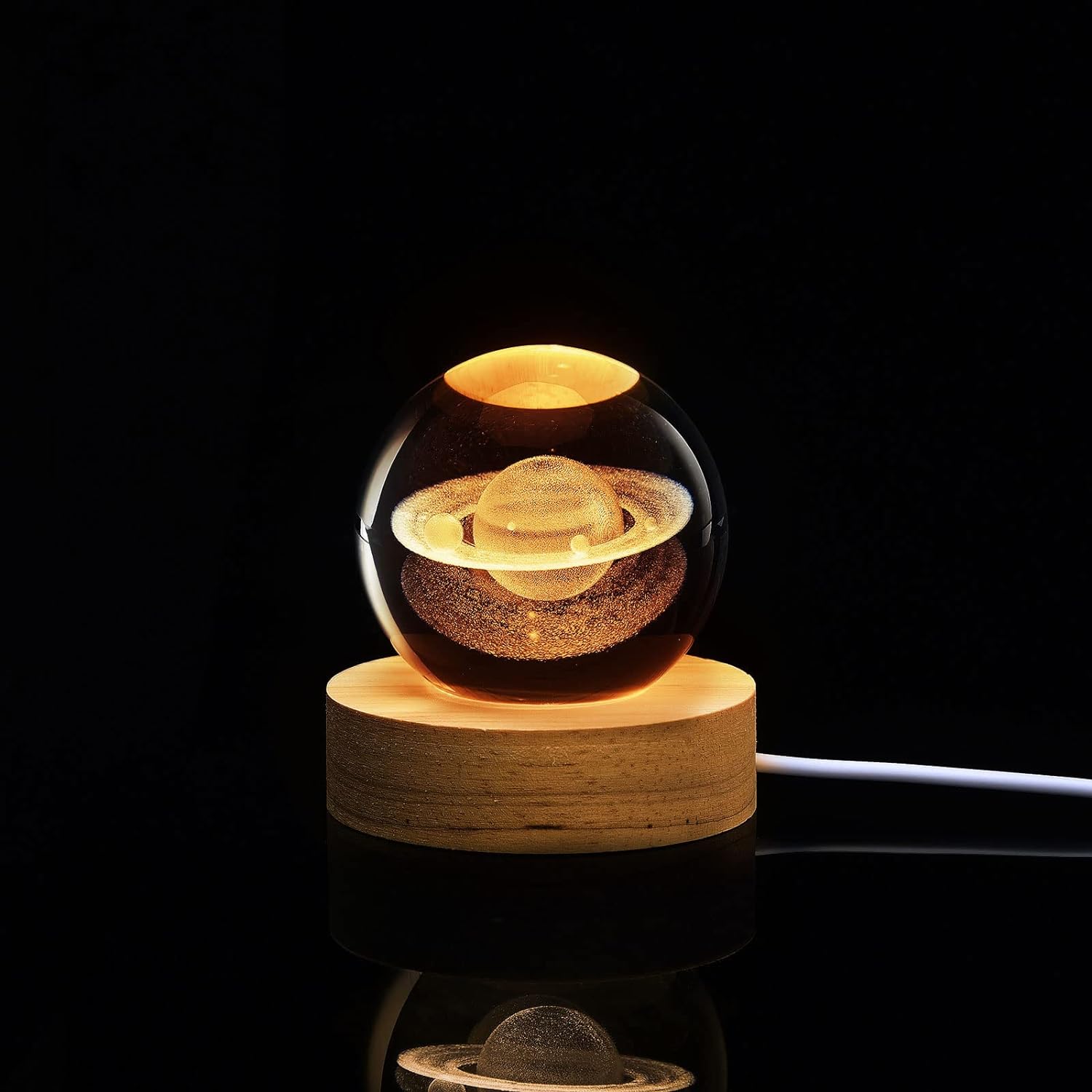 Crystal Ball with Wooden Base Light – Elegant Home & Desk Décor