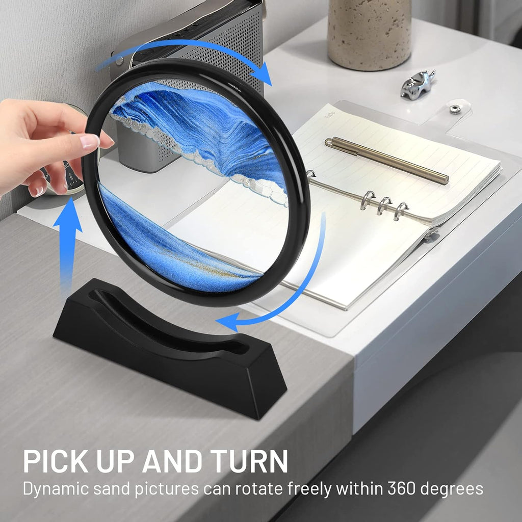 3D sand art, Liquid motion decor, Desk stress relief, Home décor accessories, Office desk decoration, Relaxing sand art, Flowing sand art, Dynamic liquid motion, Unique home gift, Calming desk ornament
