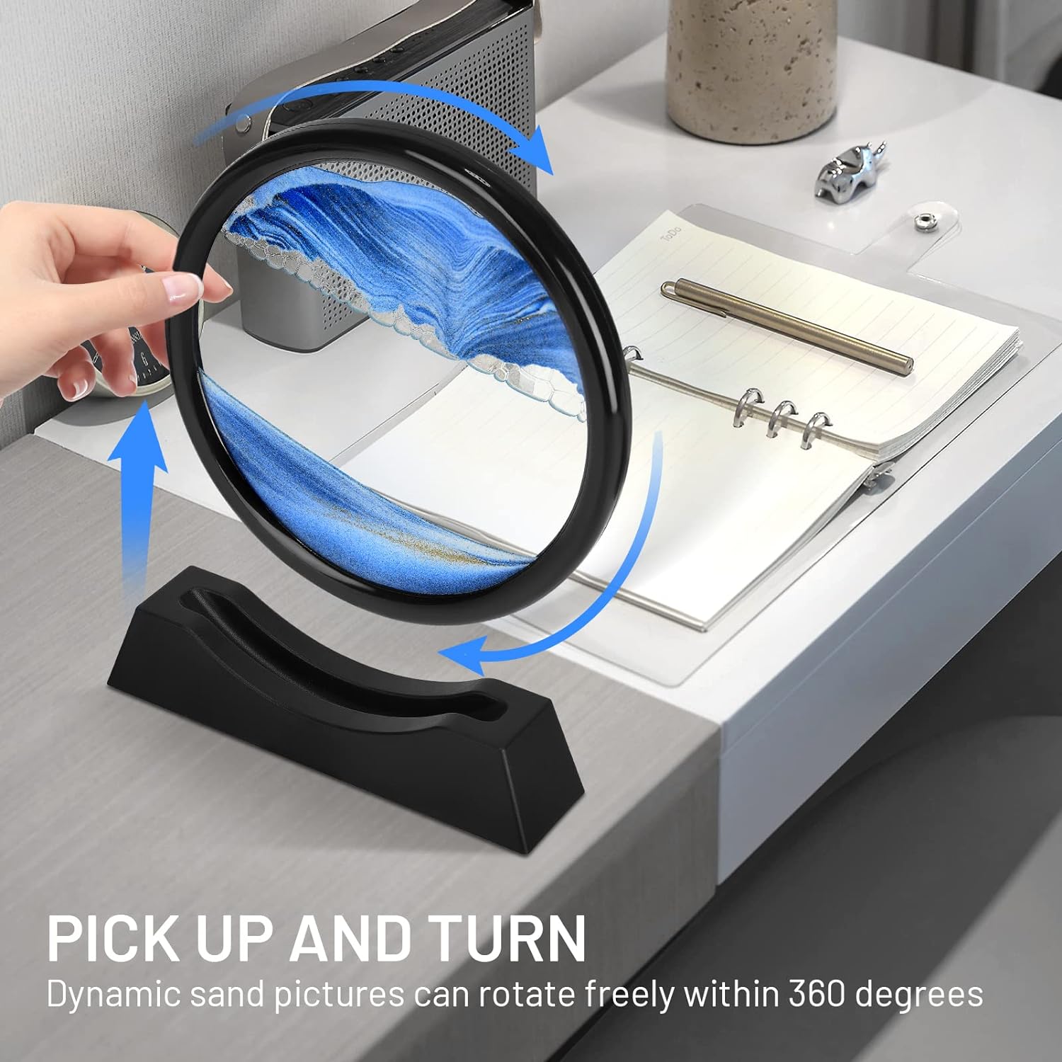 3D sand art, Liquid motion decor, Desk stress relief, Home décor accessories, Office desk decoration, Relaxing sand art, Flowing sand art, Dynamic liquid motion, Unique home gift, Calming desk ornament
