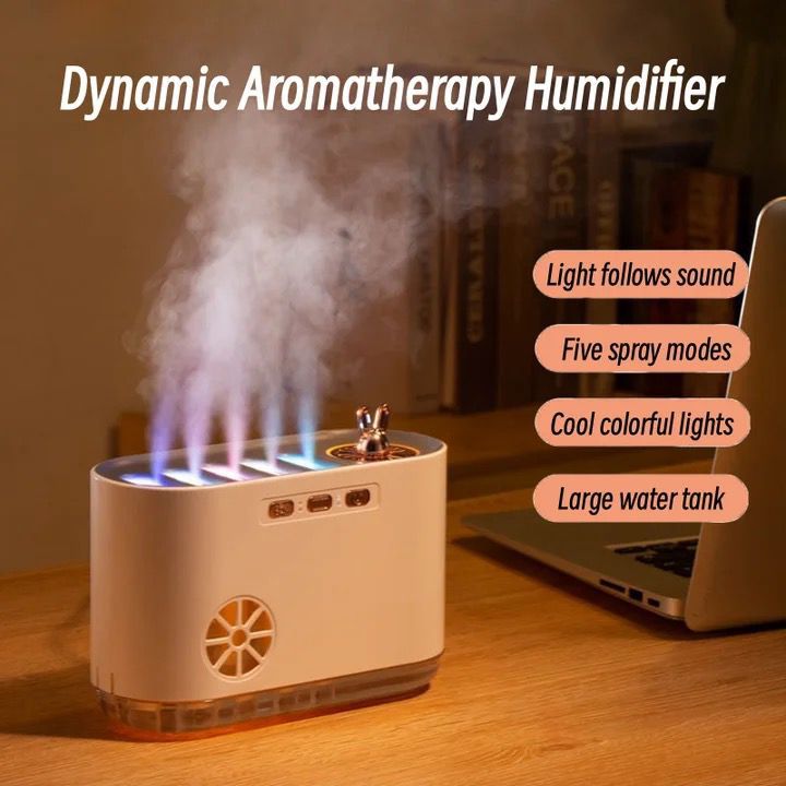 Home air humidifier with mist side view