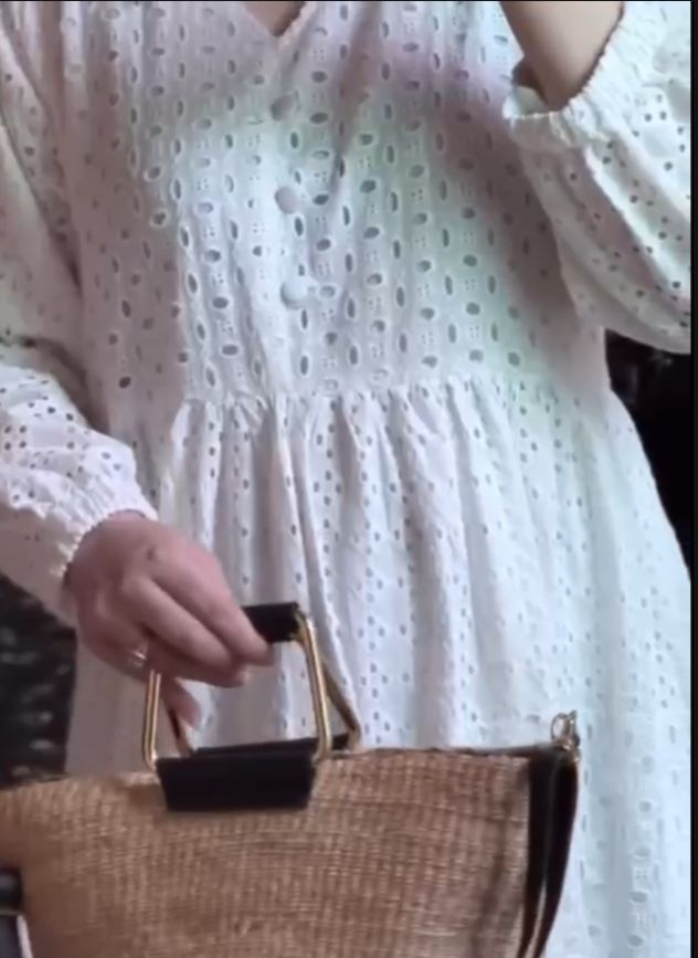 White chicken kari embroidered cotton frock for women with eyelet detailing and long sleeves summer dress