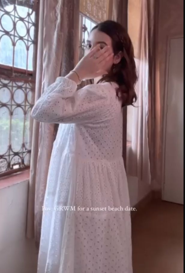 White chicken kari embroidered cotton frock for women with eyelet detailing and long sleeves summer dress