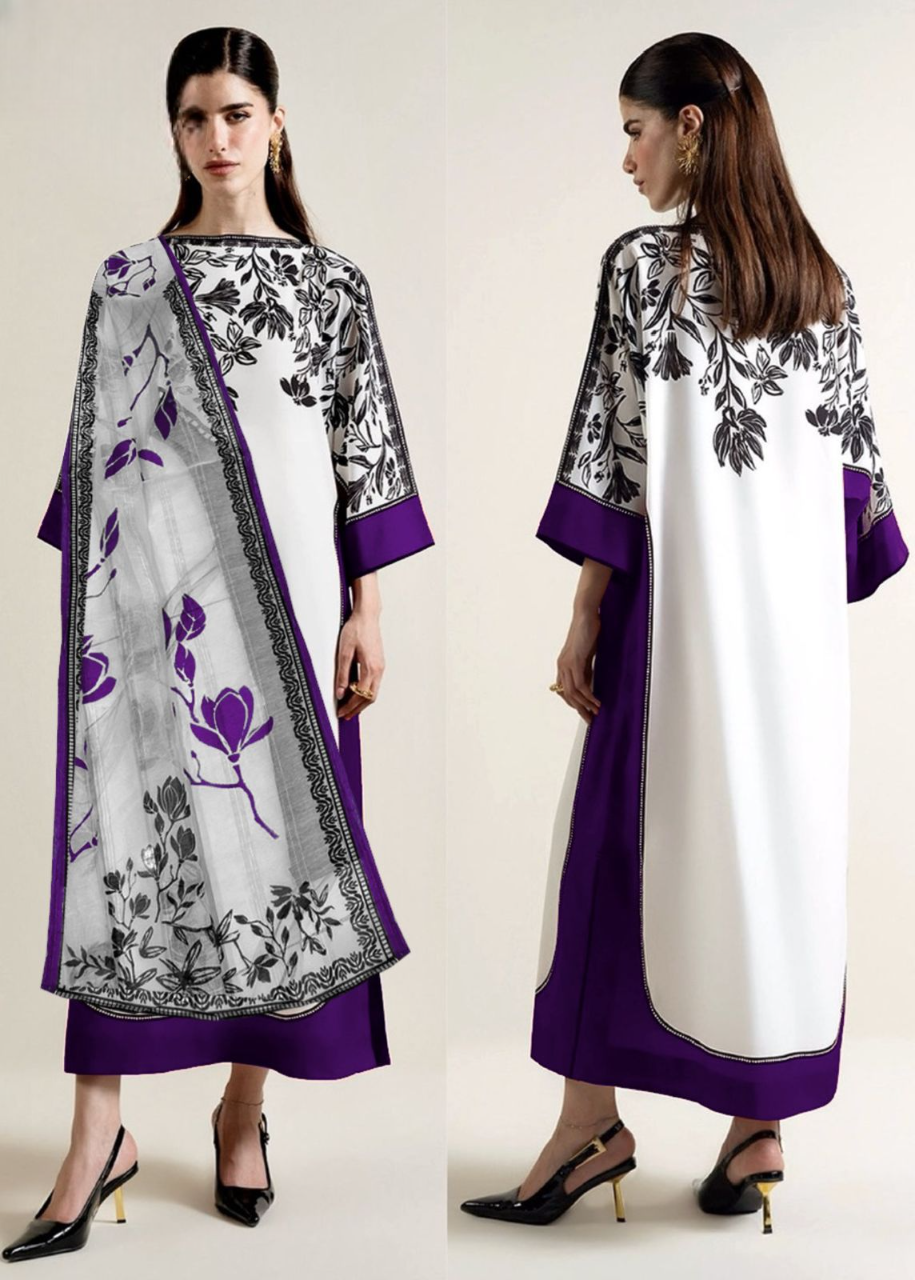 black and purple Stylish long kaftan dress with trouser

