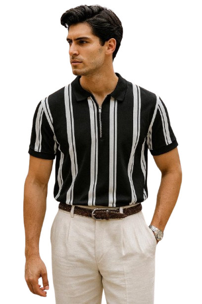 Men’s Striped Polo Zip Shirt